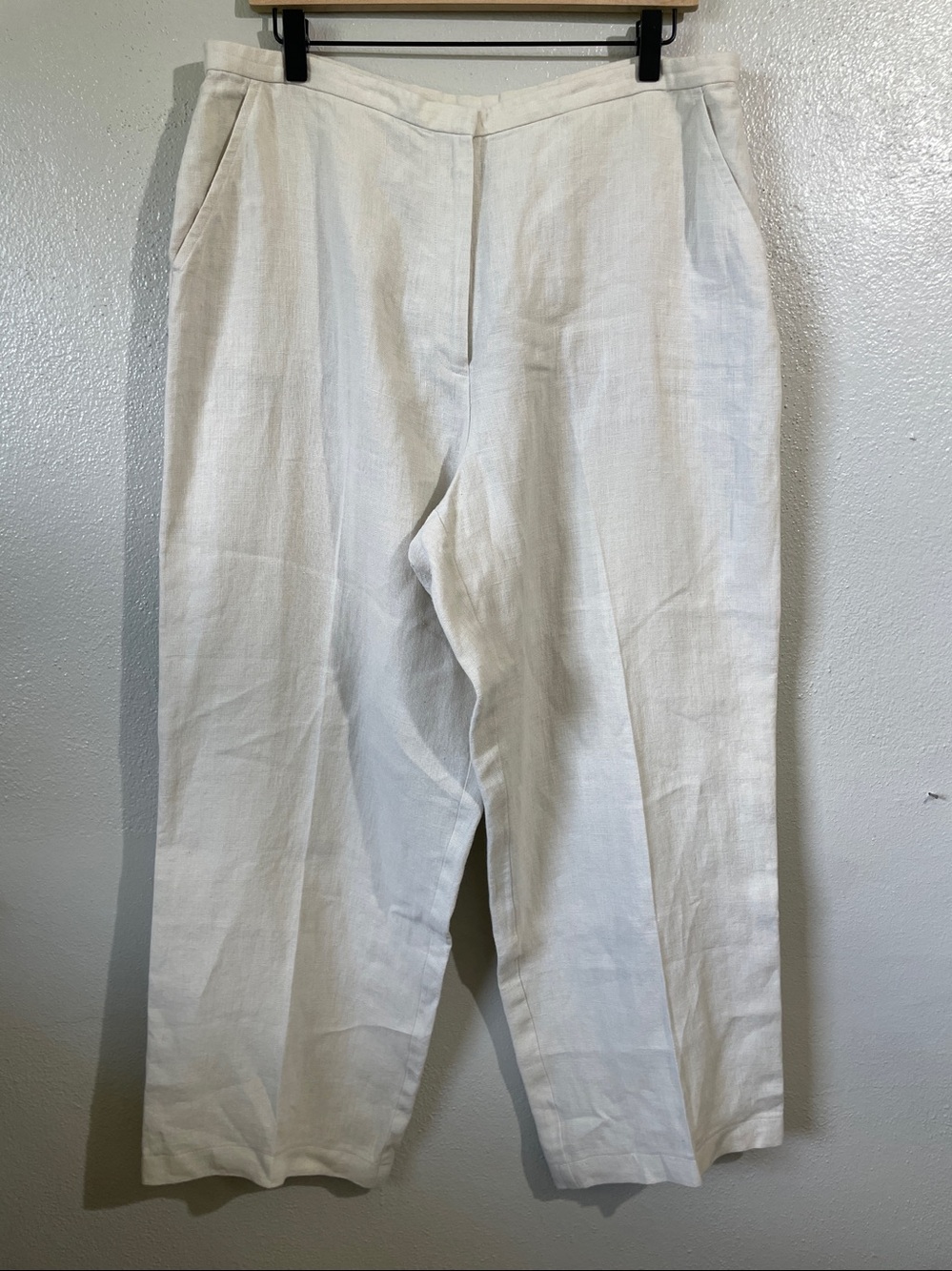 Eileen Fisher Irish Linen Pants Cream Straight Leg Size 14 Quiet Luxury Timeless